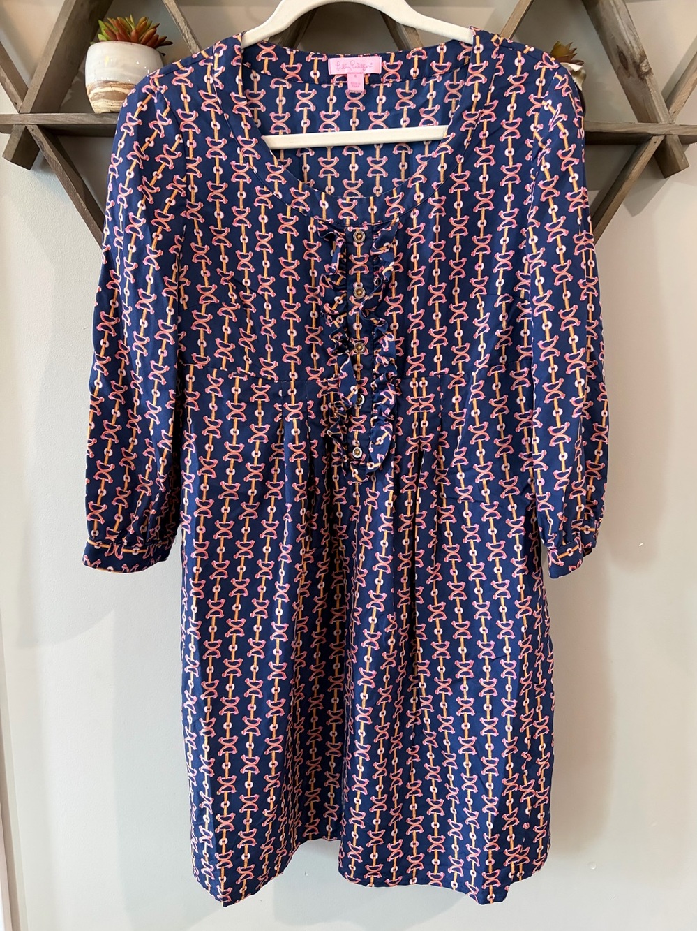 Lilly Pulitzer Abelina “ Lil Bit” horse pattern 100% silk Babydoll Dress. Size 4